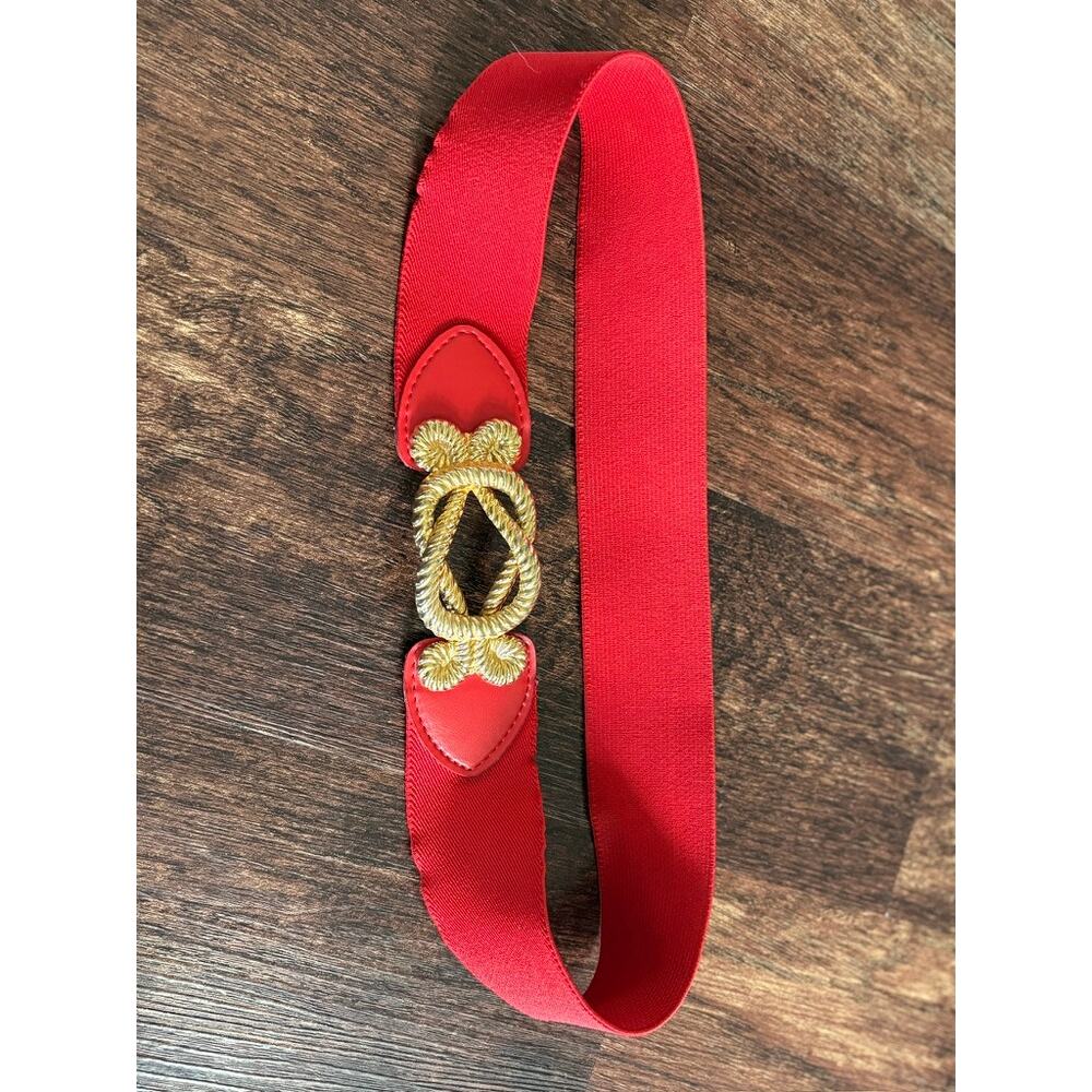 Vintage Women’s Red Braided Cord Stretch Belt with Gold Tone Interlocking Buckle